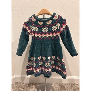 Girls Teal Fair Isle Snowflake‎ Knit Sweater Dress Long Sleeve Size 3T